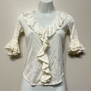 Ralph Lauren Purple Label Cream Ruffle Blouse XS
